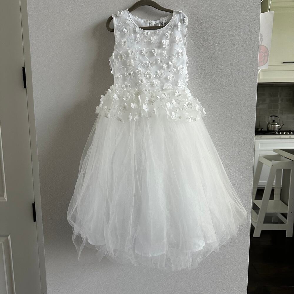 Badgley Mischka Flower Girl White Floral Applique Dress Size 8